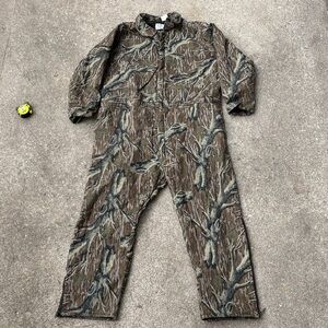 Vintage 80s Mossy Oak Bottomland Insulated Coveralls Talon Zip Hunting USA XXL